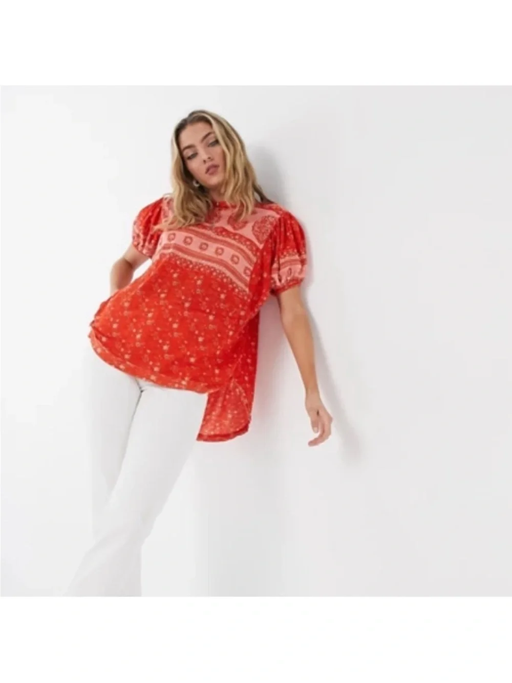 Free People paisley print red top